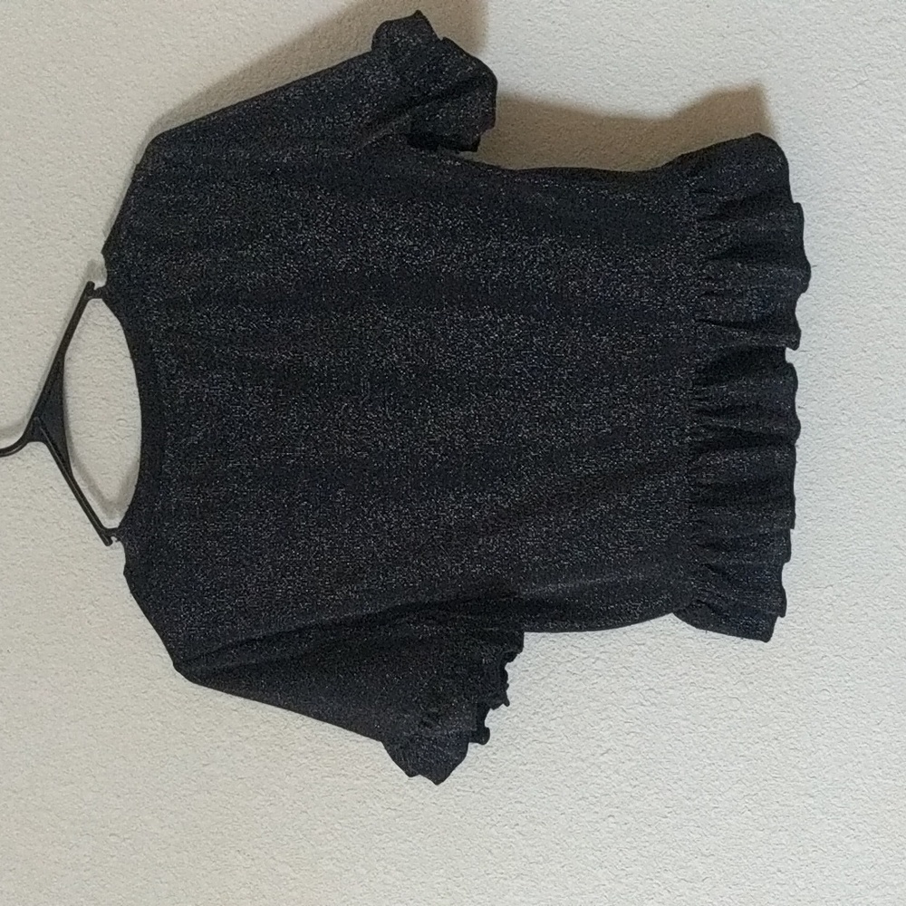 Sybilla Collection Black Metallic Cropped Top Ruffled Small - Picture 5 of 5